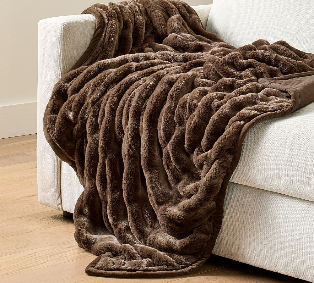 Faux Fur Ruched Oversized Throw | Pottery Barn (US)