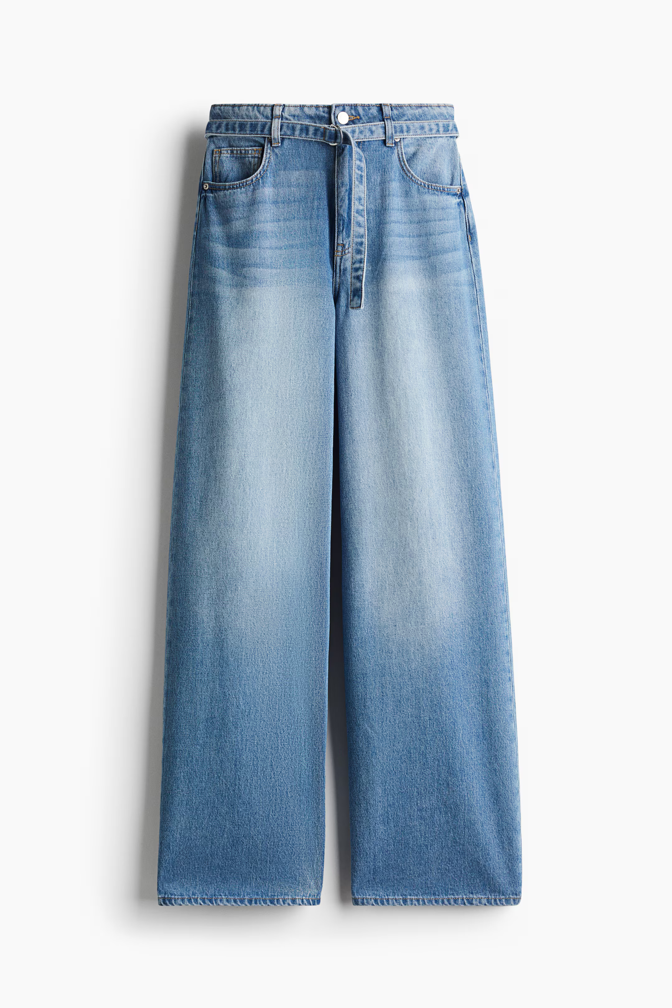 Wide-Leg Belted Jeans - High waist - Long - Light denim blue - Ladies | H&M US | H&M (US + CA)
