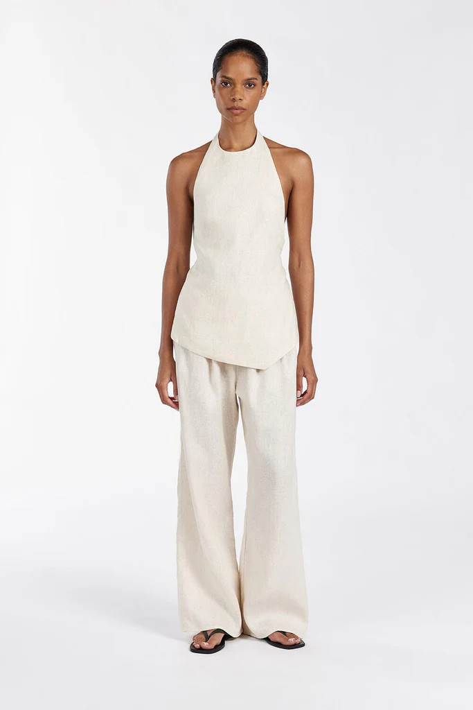 SERENA CREAM LINEN HALTER TOP | DISSH