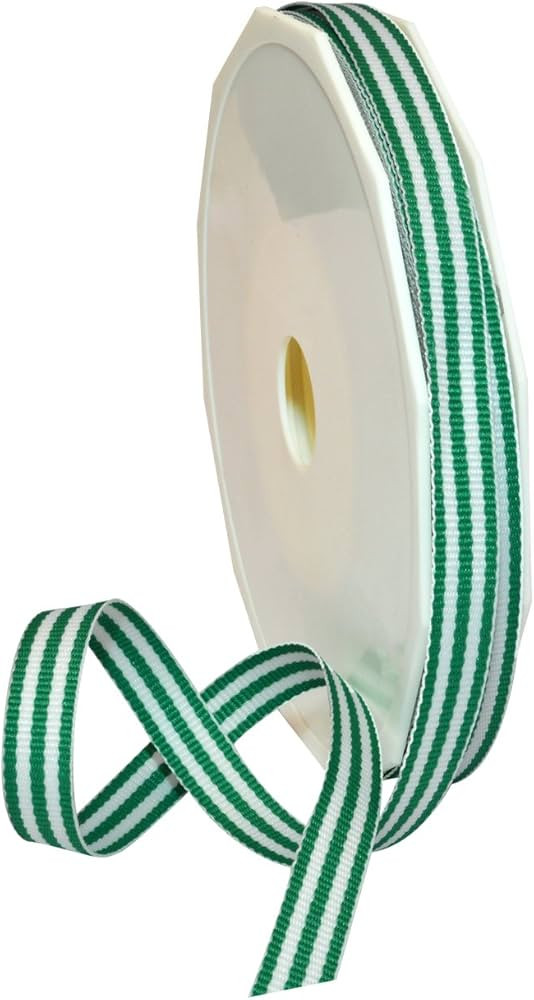 Morex Ribbon Polyester Grosgrain Striped Decorative Ribbon, 20 Yard, Emerald, 3/8 in | Amazon (US)