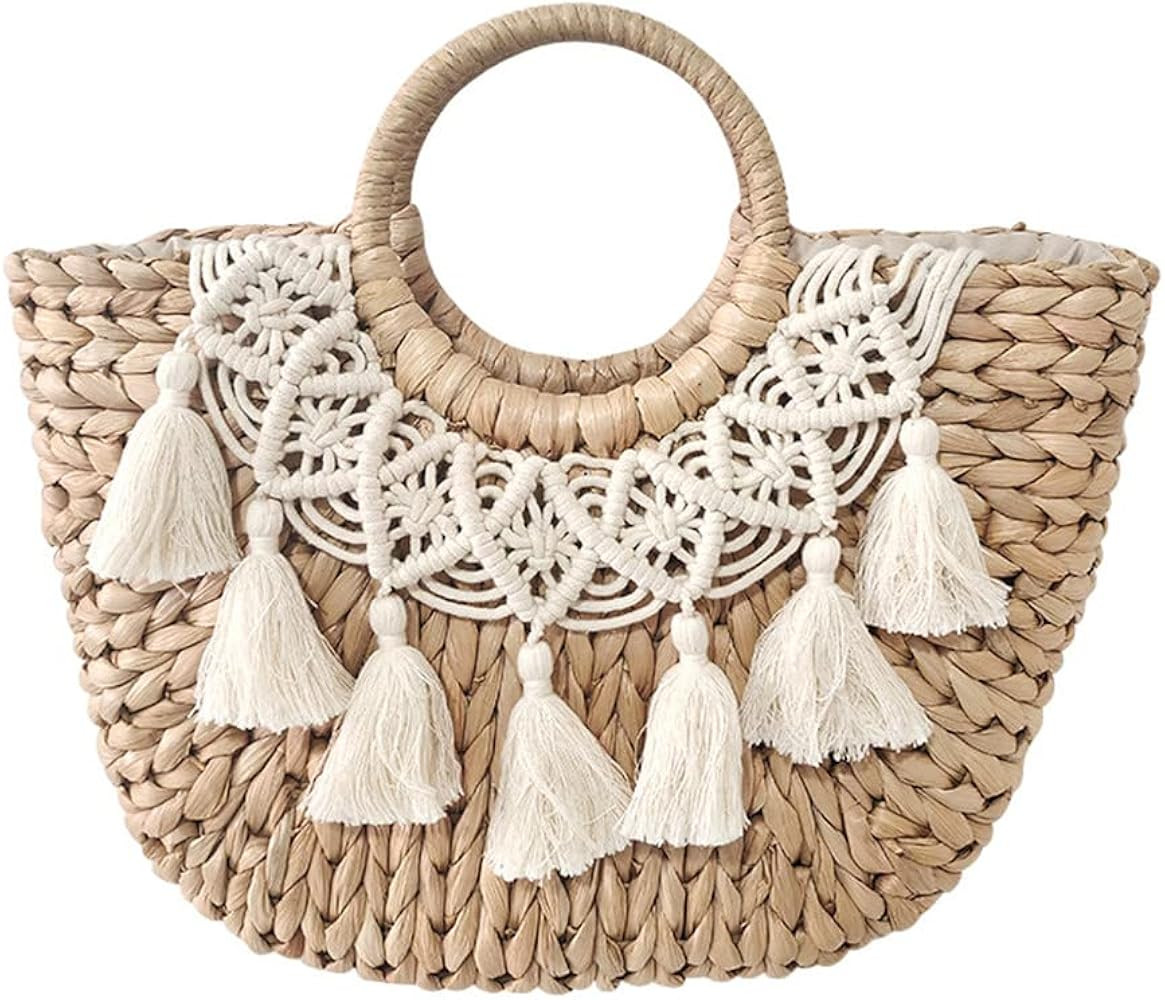 Burkburg Straw Beach Tote Bag Summer Woven Handbag Purse with Lining | Amazon (US)