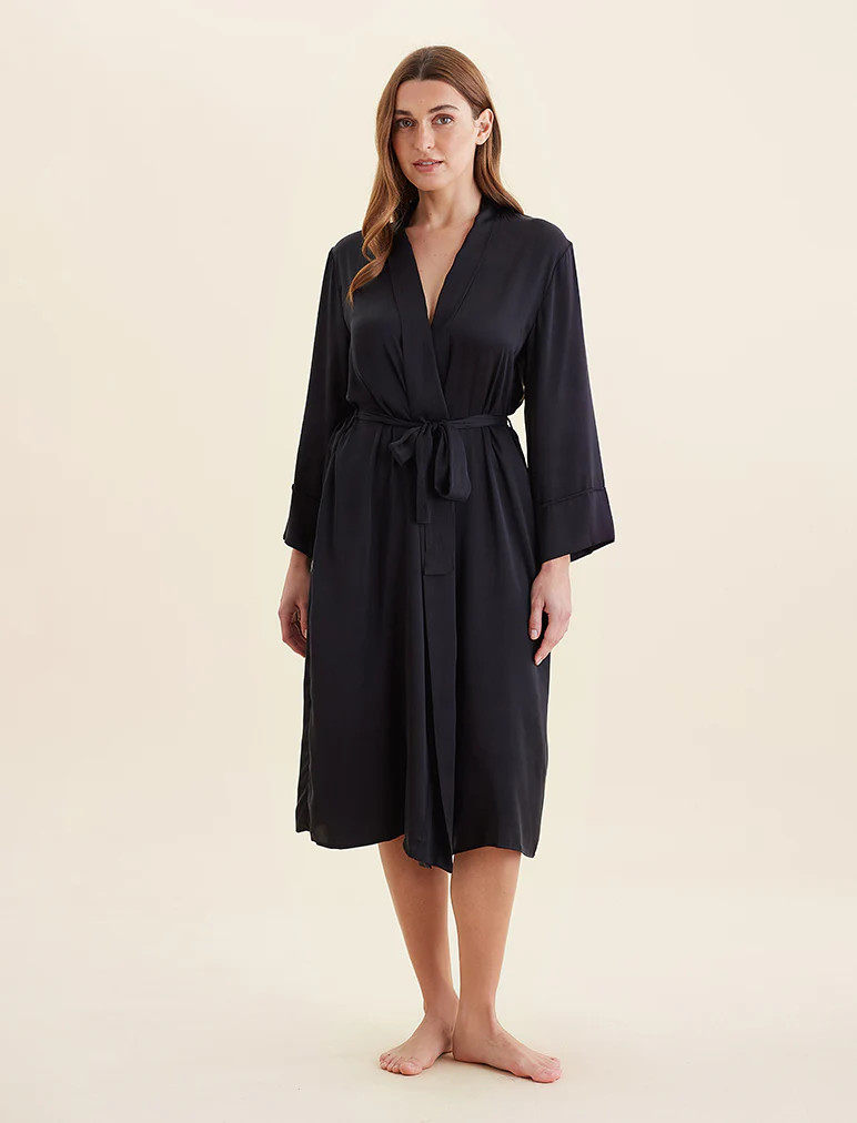 Papinelle | Washable Silk Long Robe in Black | Papinelle Sleepwear US