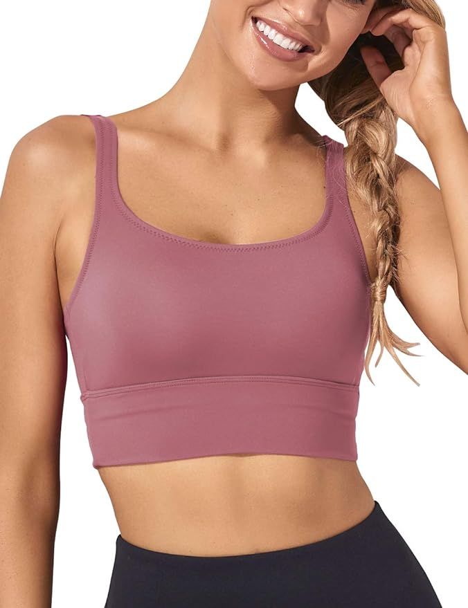 Womens Longline Sports Bra High Impact Workout Yoga Top Padded Crop Tank Tops Gym Running Shirt | Amazon (US)