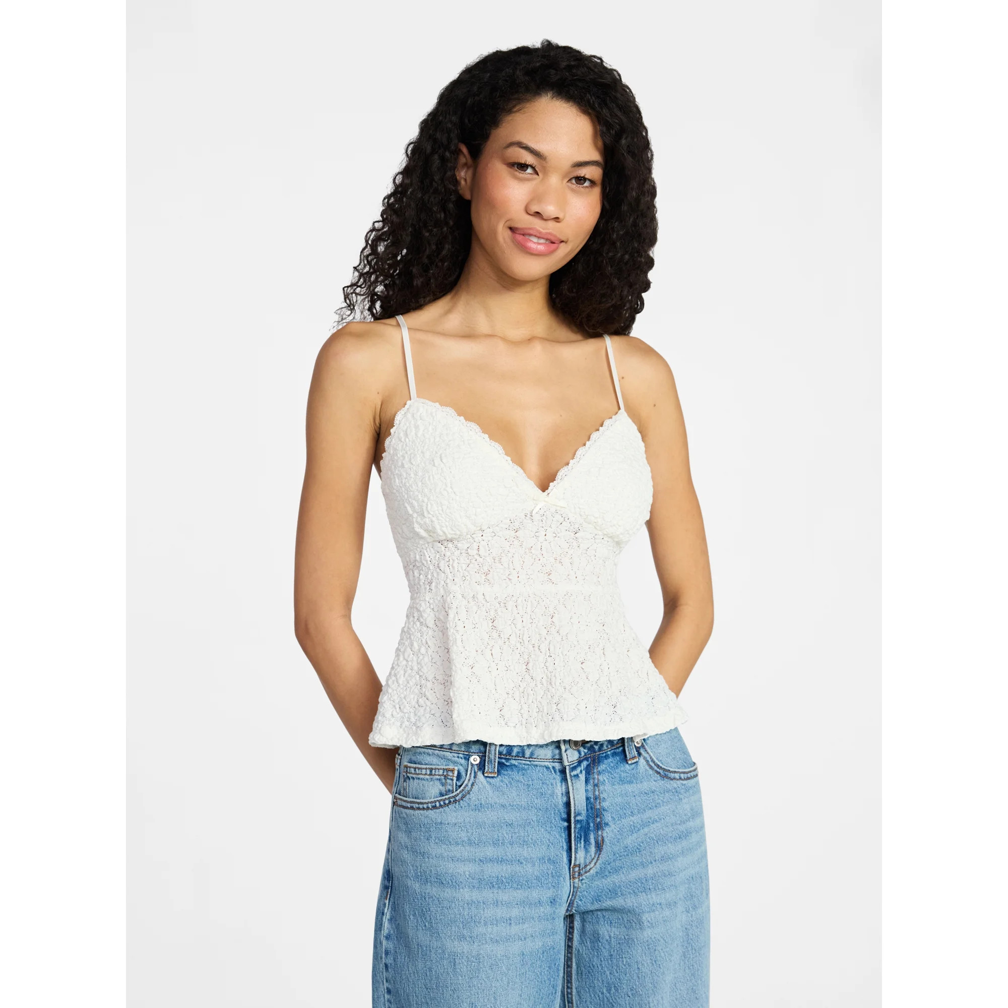 No Boundaries Peplum Lace Cami Top, Women’s XXS-XXL | Walmart (US)