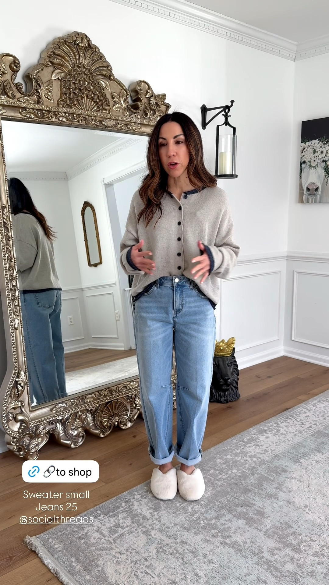 Small sweater. 25 barrel jeans.

#LTKOver40 #LTKFindsUnder100