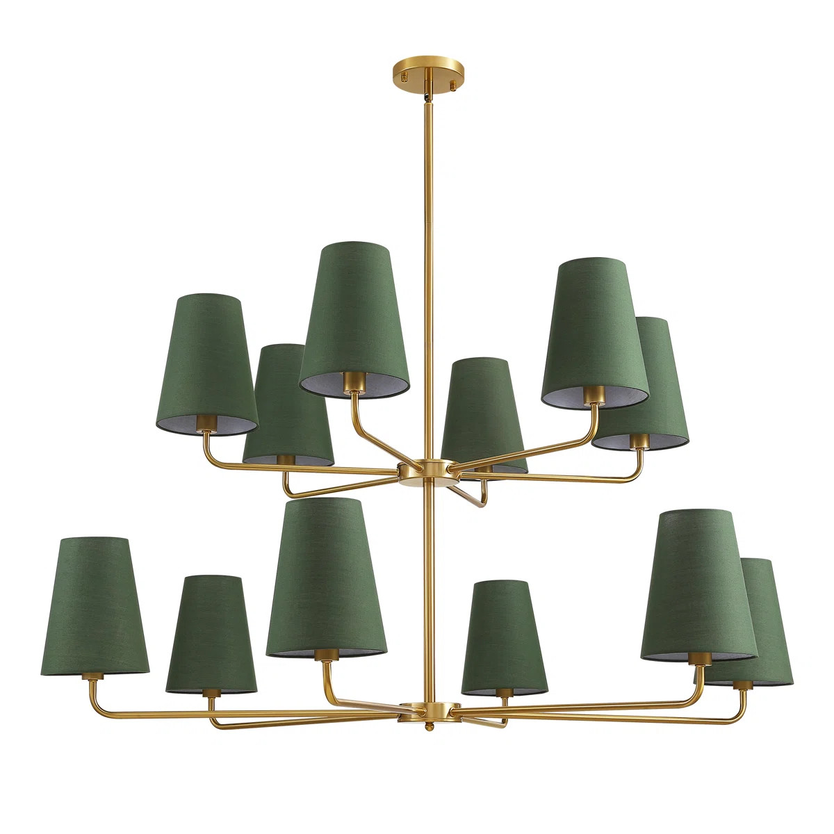 12-Light Dimmable Tiered Classic / Traditional Chandelier With Tapered Green Linen Fabric Shades | Wayfair North America