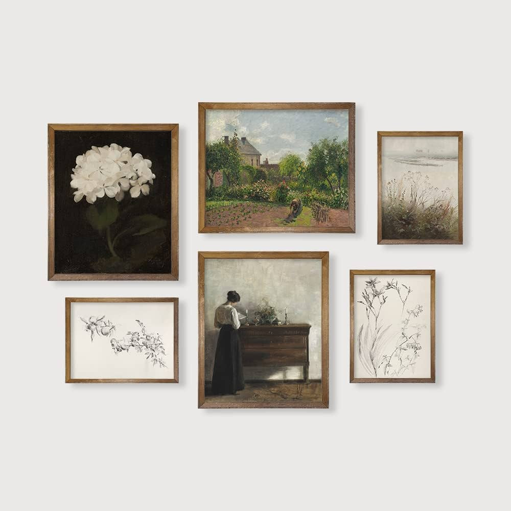 Vintage Farmhouse Wall Decor - Flower Portrait Neutral Wall Art for Boho French Country Kitchen, ... | Amazon (US)