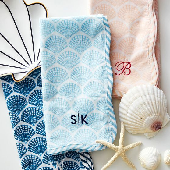 Shell Block Print Scalloped Napkins, Set of 4 | Mark and Graham