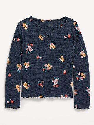Thermal-Knit Long-Sleeve Printed Lettuce-Edge T-Shirt for Girls | Old Navy (US)