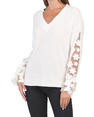 Caballo Floral Mesh Sleeve Sweater | TJ Maxx