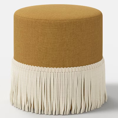 Penelope Fringe Drum Ottoman in Textured Linen Sesame - Threshold™ | Target