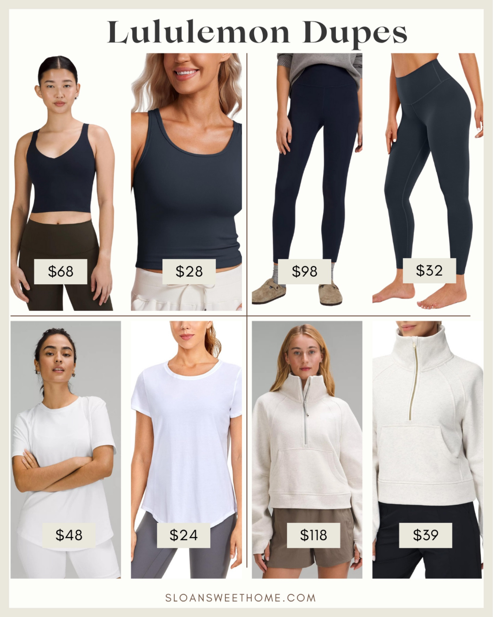 lululemon dupe
lululemon align pant dupe
lululemon align tank dupe
lululemon leggings dupe
lululemon tank dupe 
lululemon love t-shirt dupe
lululemon scuba  funnel-neck half zip dupe
lululemon yoga
yoga clothing 
activewear

#lululemondupe
#amazonfitness
#amazonclothing

These dupes are great!  Cost aside, I prefer the tank dupe over the lululemon.  It has more coverage.

#LTKfitness #LTKfindsunder50