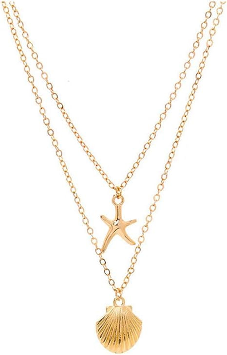 Tgirls Boho Starfish Layered Necklace Shell Pendant Necklace Silver Necklaces Chain for Women and... | Amazon (US)
