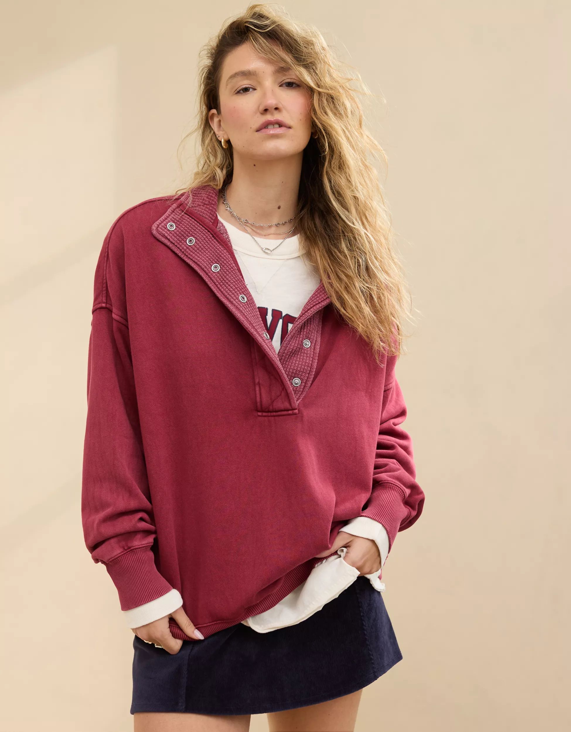 Aerie Getaway Quarter Snap Sweatshirt | Aerie