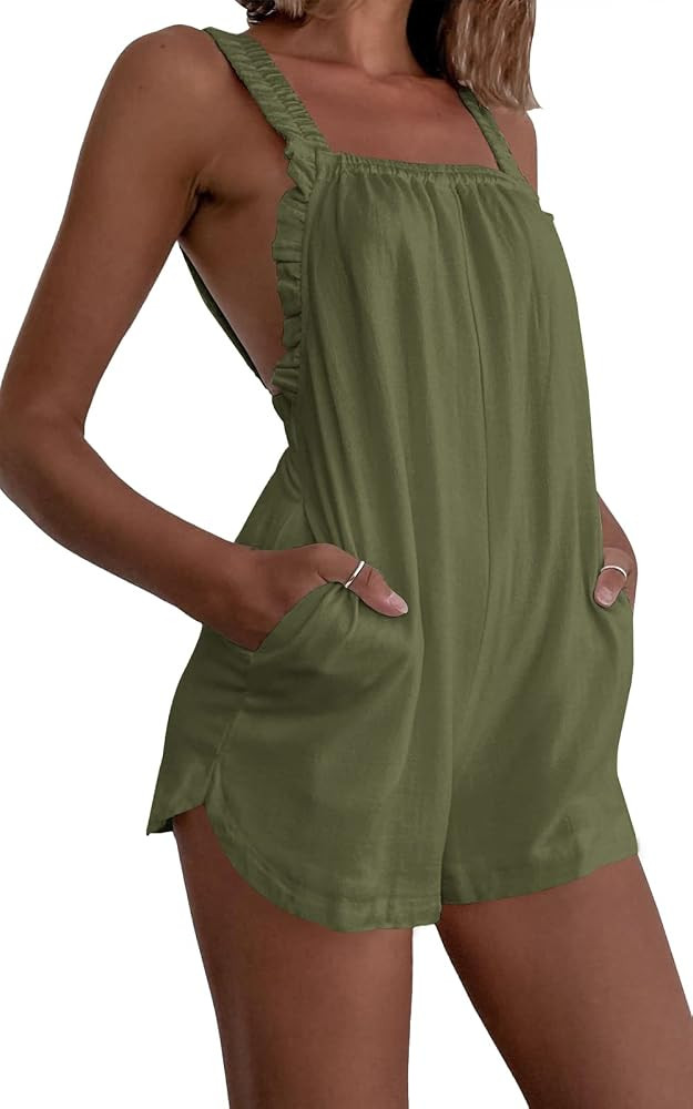 Halfword Overall Shorts for Women Ruffle Sleeveless Backless Summer Cami Rompers Jumpsuit with Po... | Amazon (US)