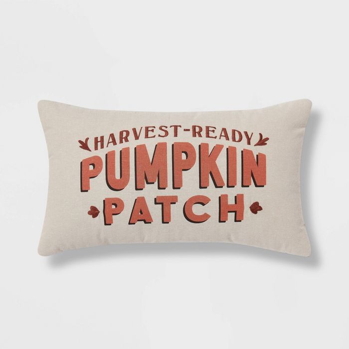 Chambray Printed and Embroidered Pumpkin Patch Lumbar Throw Pillow | Target