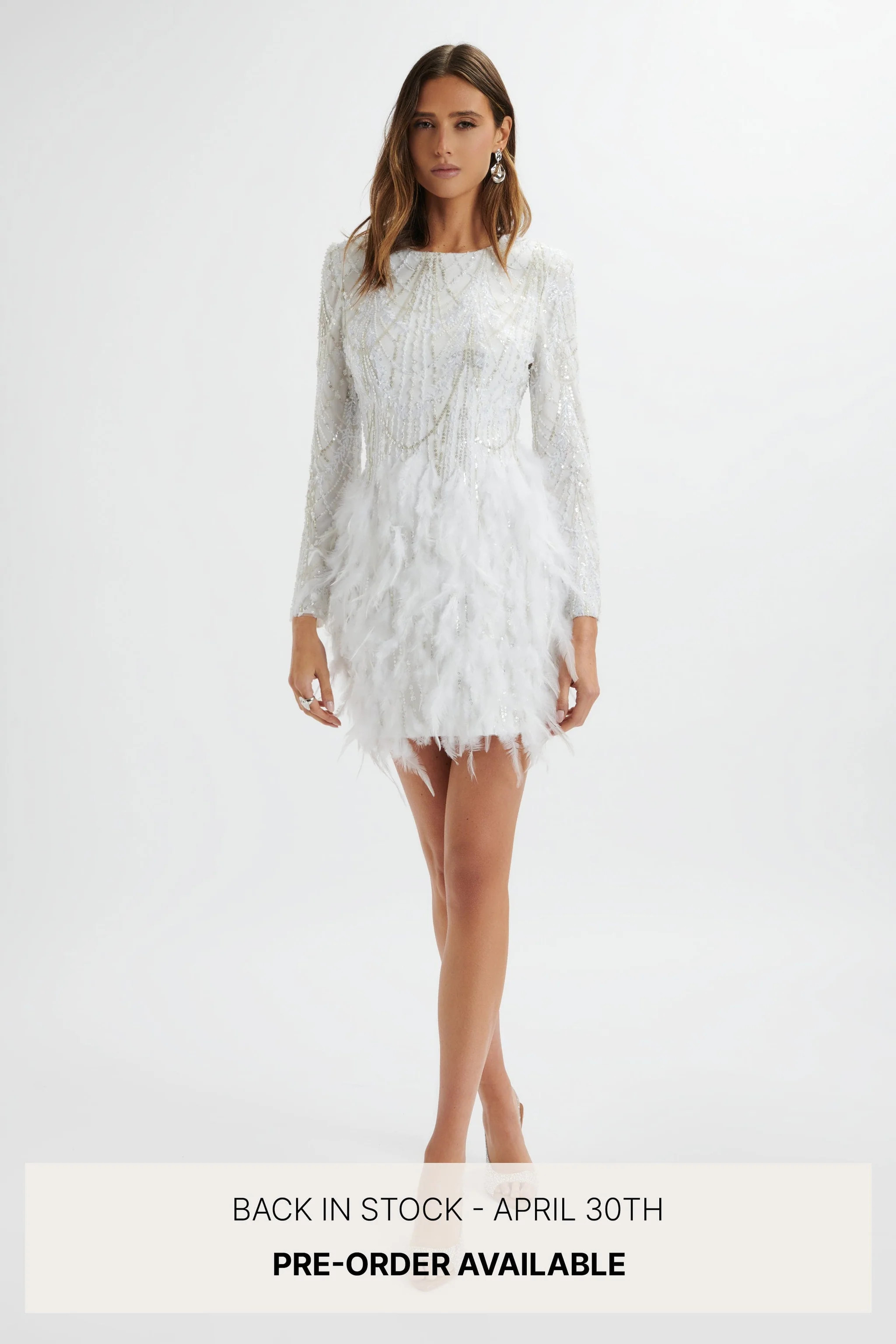 SELENE Embellished Feather Mini Dress In White | Lavish Alice Retail Ltd