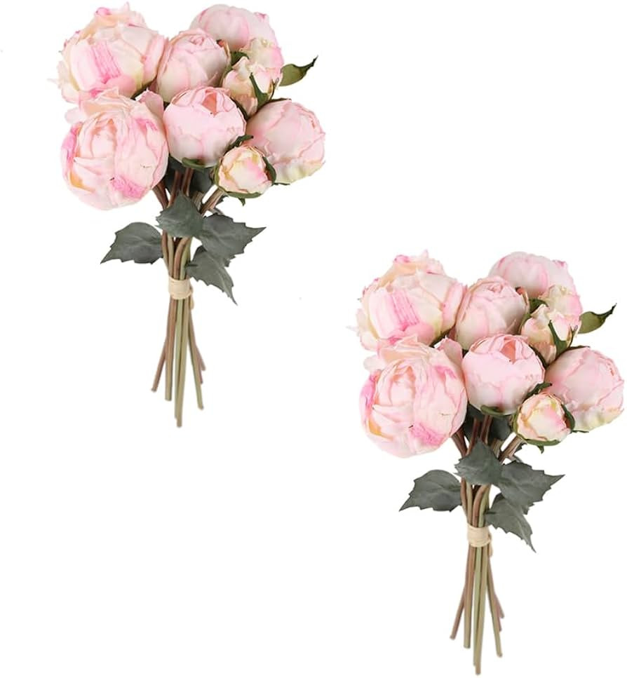 ICBOX Pink Peonies Artificial Flowers 2 Bouquets Vintage Peonies 18pcs Pink Flowers Artificial fo... | Amazon (US)
