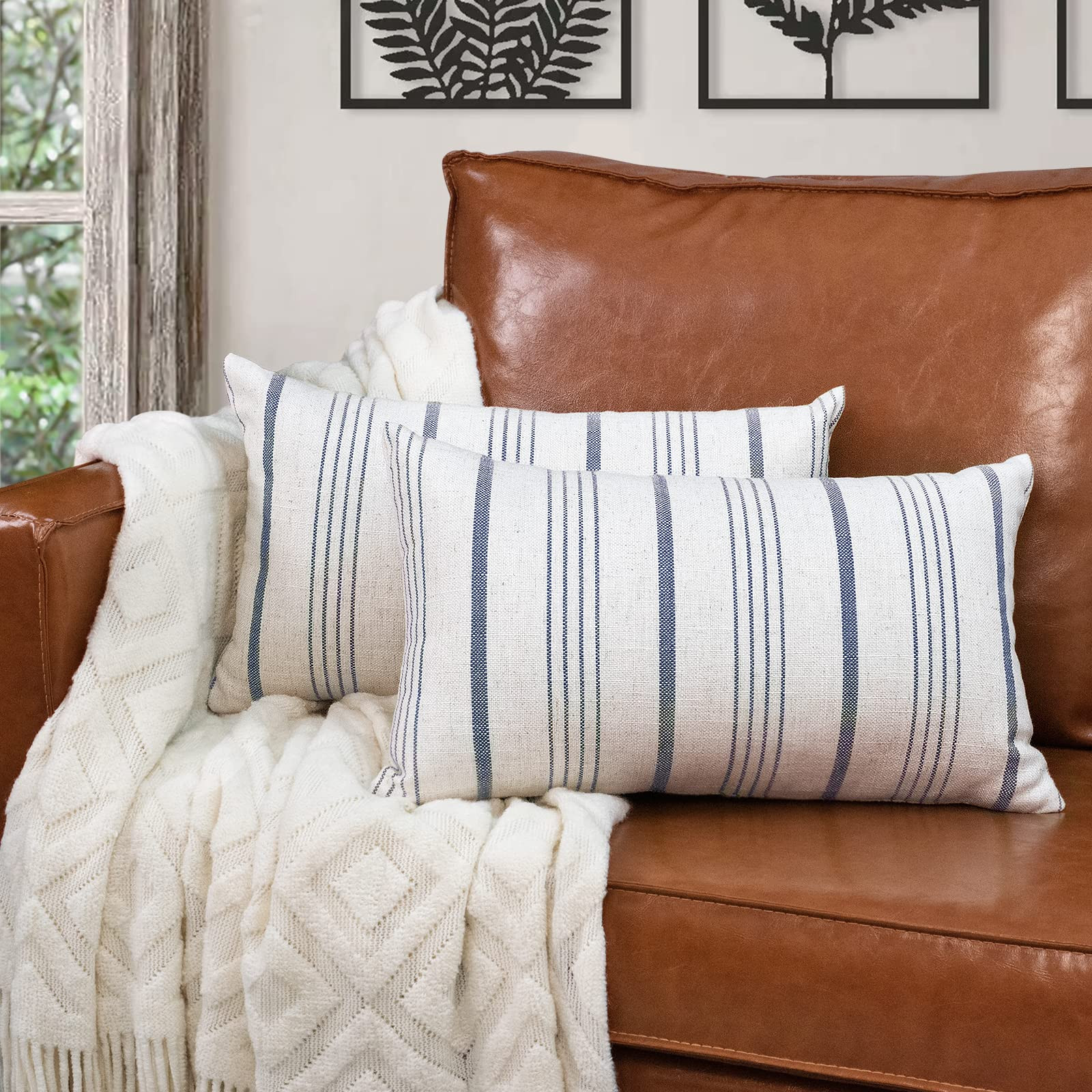 AELS 12x20 Decorative Farmhouse Throw Lumbar Pillow Covers, Modern Rectangle Case, Set of 2 Navy ... | Amazon (US)