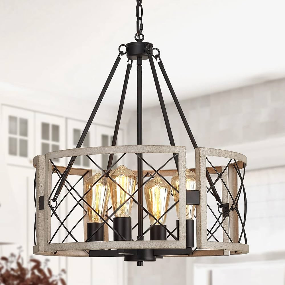 D19'' Farmhouse Chandelier, 4-Light Adjustable Dining Room Light Fixture Kitchen Island Lighting,... | Amazon (US)