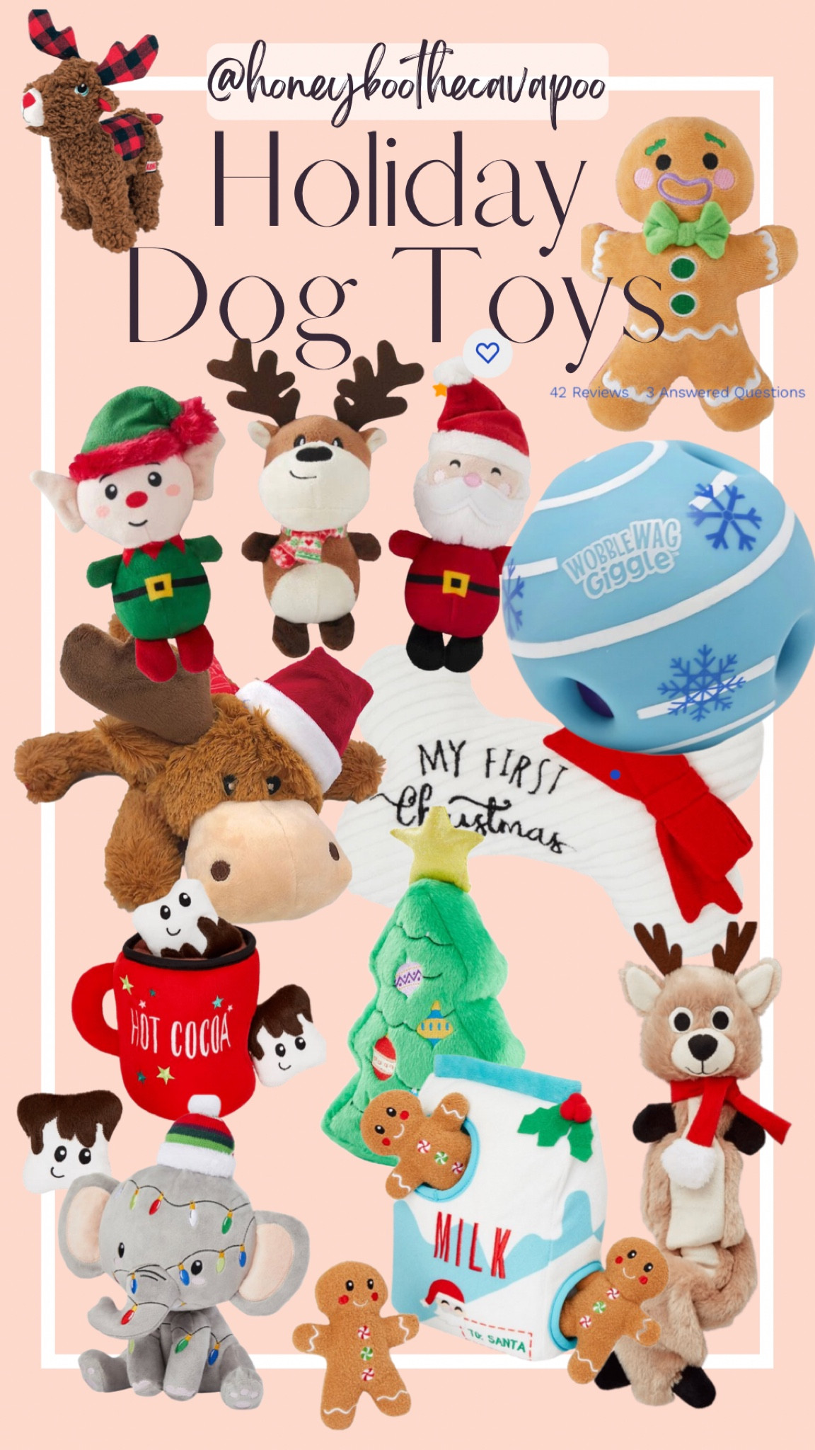 Holiday themed toys for your dog 
dog toy, Christmas, reindeer, moose, gingerbread, hot cocoa, present, gift idea, dog lover 
#ltkdog #ltkpet #dogmom

#LTKCyberweek #LTKHoliday #LTKSeasonal