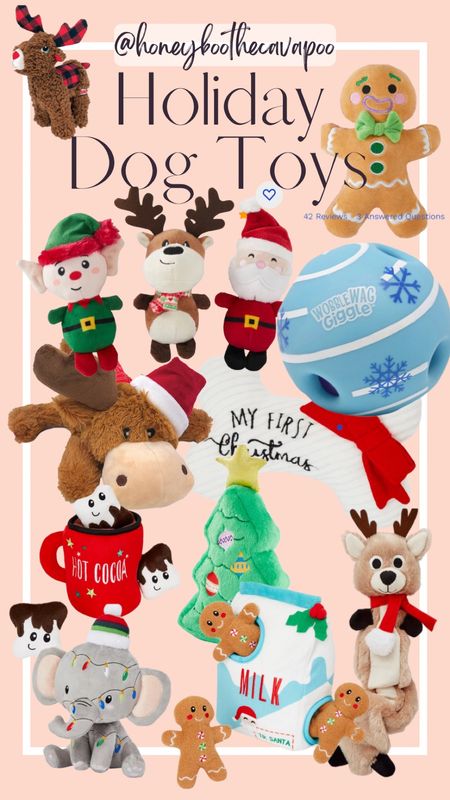 Holiday themed toys for your dog 
dog toy, Christmas, reindeer, moose, gingerbread, hot cocoa, present, gift idea, dog lover 
#ltkdog #ltkpet #dogmom

#LTKCyberweek #LTKHoliday #LTKSeasonal