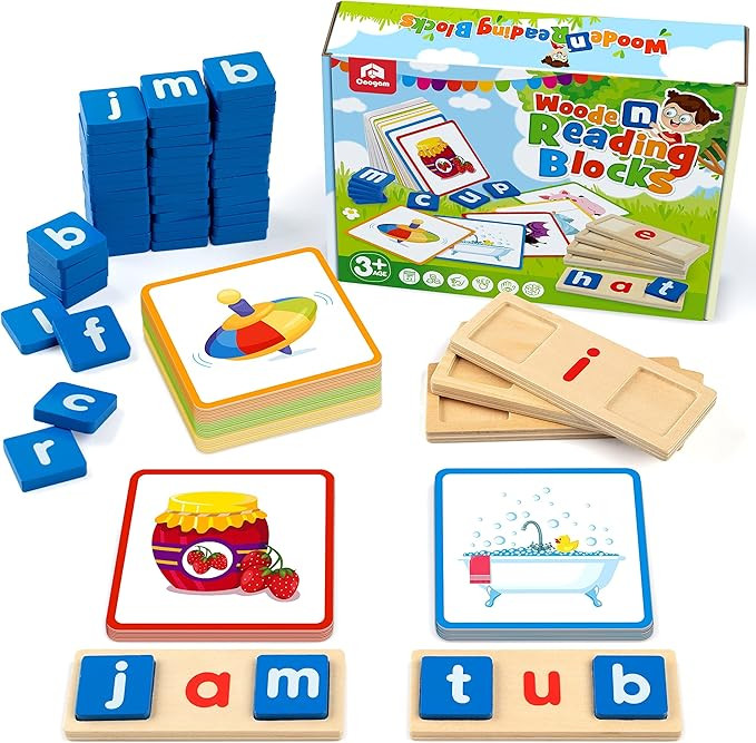 Coogam Wooden Short Vowel Reading Letters Sorting Spelling Games, Site CVC Words Learning Flashca... | Amazon (US)