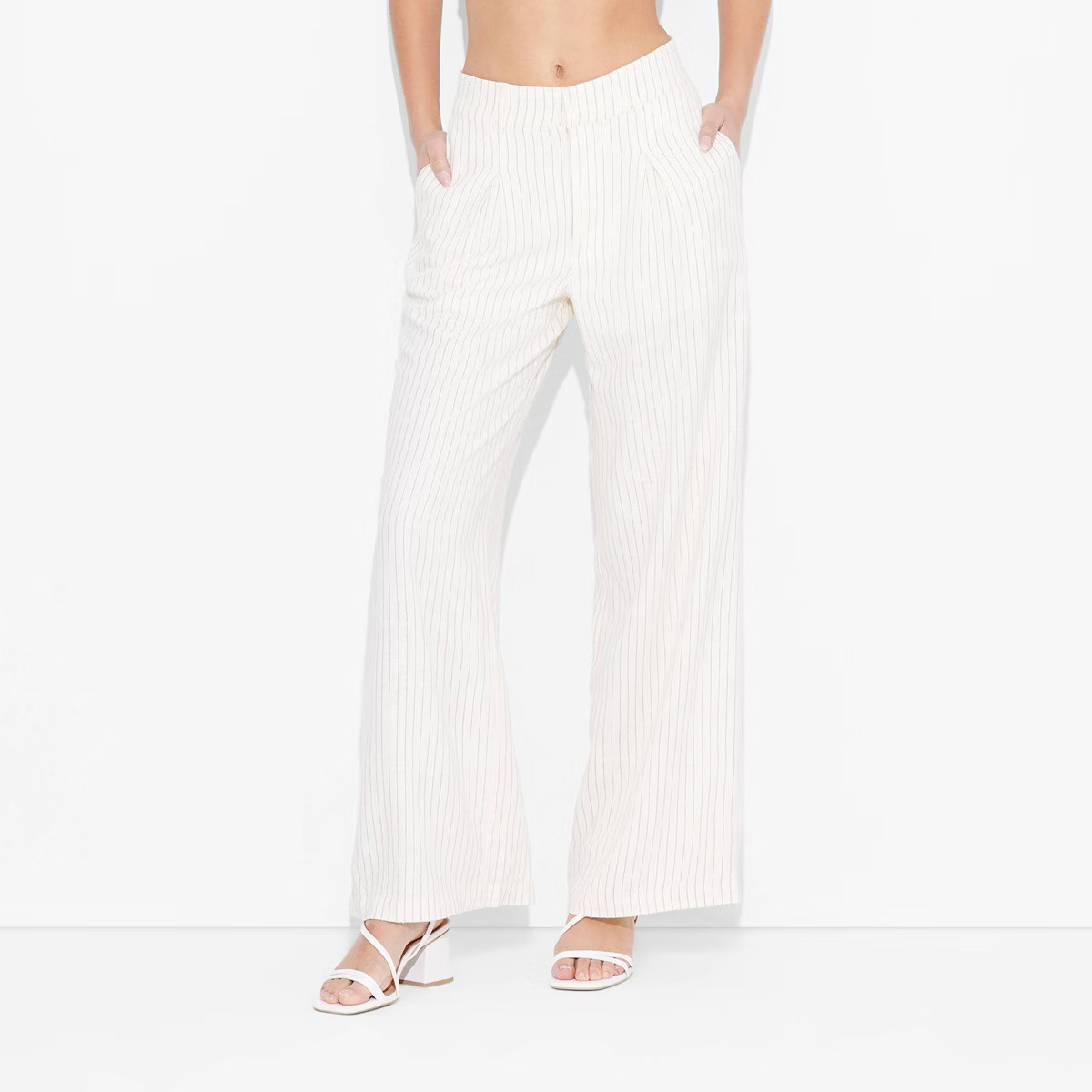 Women's Mid-Rise Wide Leg Linen Trousers - Wild Fable™ Black Pinstripe XS | Target