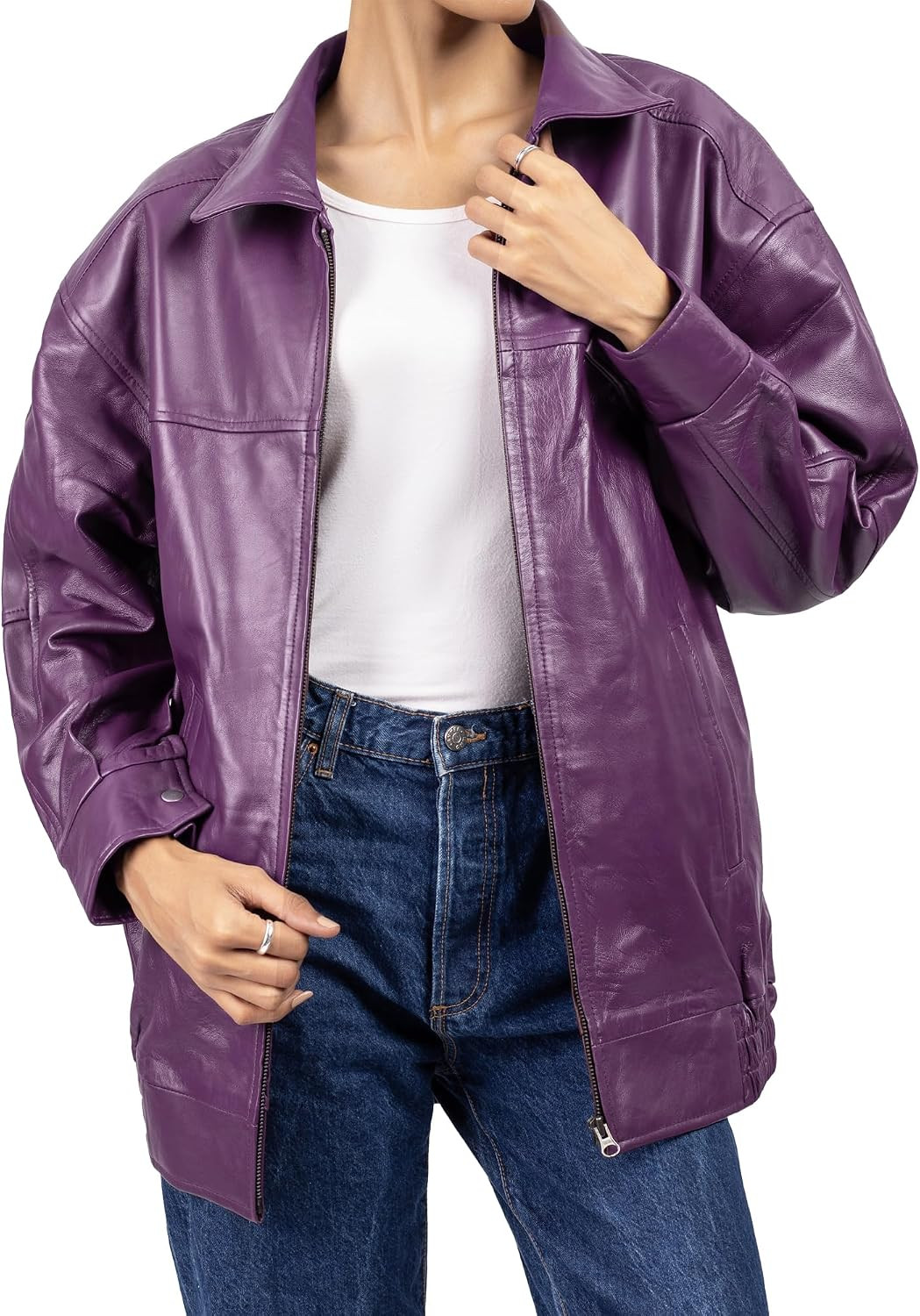 Jild Oversized Leather Jacket Women - Lambskin Leather Fall Jacket for Womens Fashion Plus Size Outfits | Amazon (US)