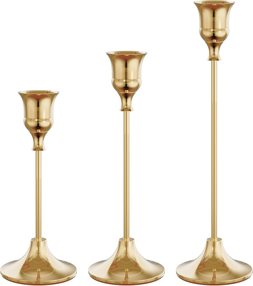 French Gold Candlestick Holders Taper Candle Holders, Set of 3 Vintage Candle Sticks Holder Decor... | Amazon (US)