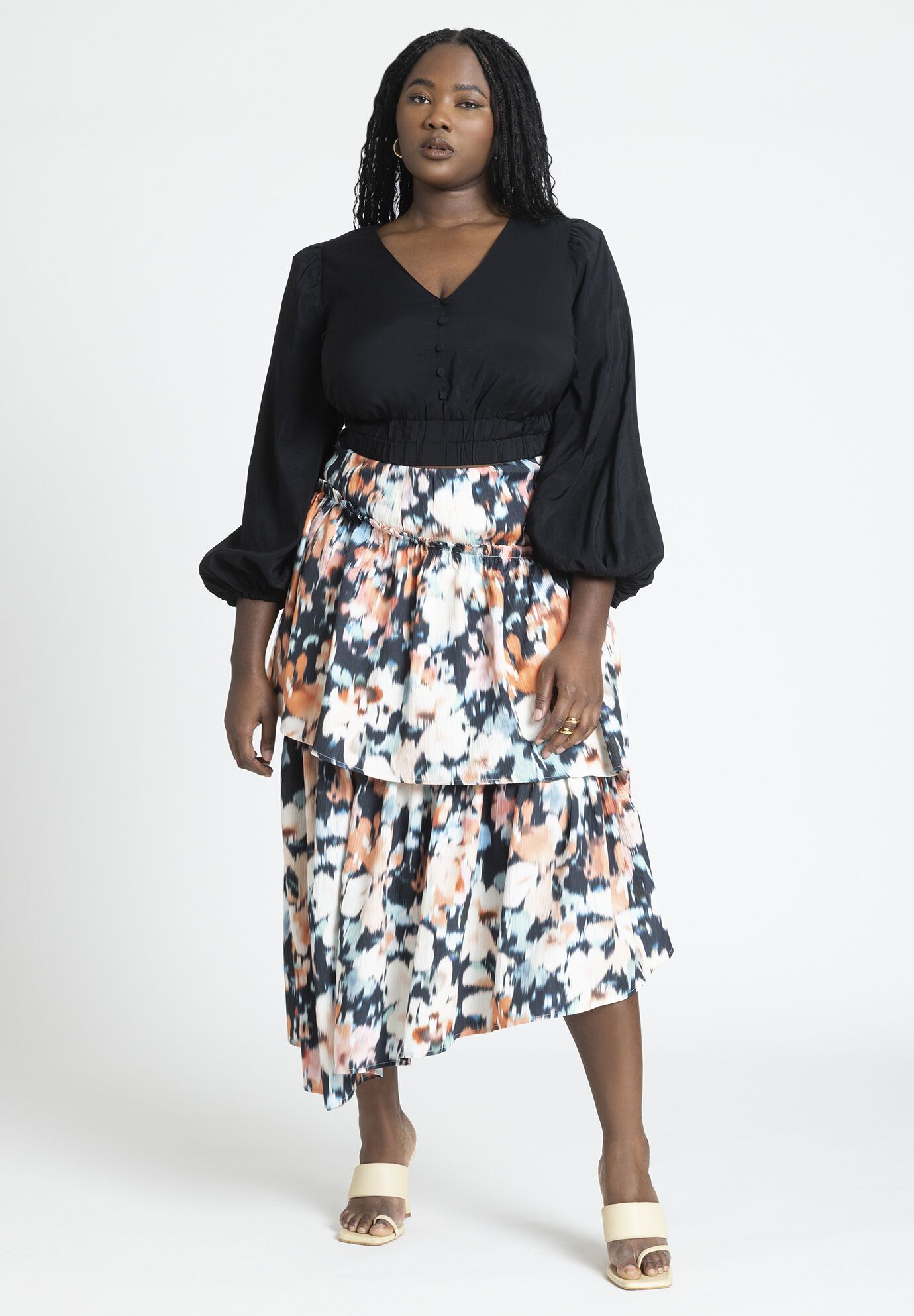 Asym Tiered Printed Skirt | Eloquii