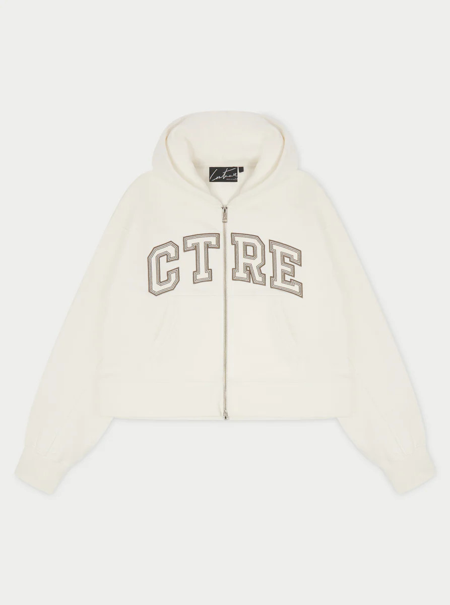 CTRE CROPPED ZIP THROUGH HOODIE - OFF WHITE | The Couture Club