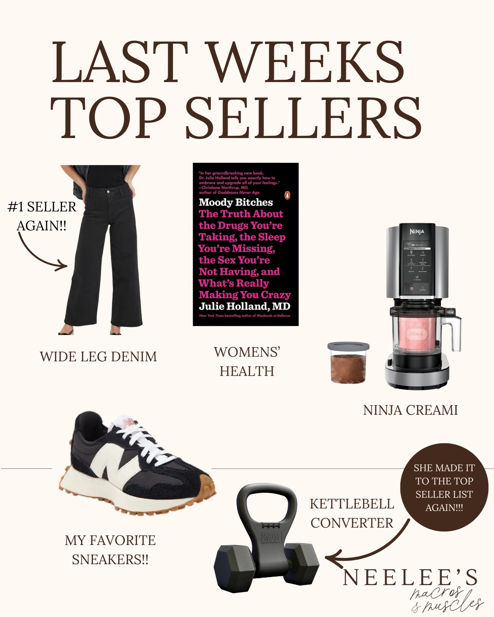 Last weeks best sellers!

Wide leg denim under $30
Book on Womens’ health
New balance sneakers 
Kettle gryp, kettlebell converter
Ninja creami 

#LTKFitness #LTKStyleTip #LTKActive