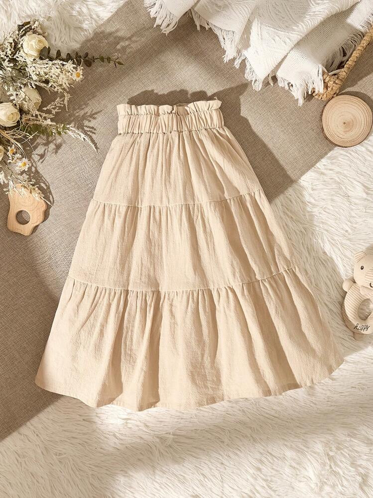 SHEIN Young Girl Countryside Style Comfortable Mid-Length Linen Skirt | SHEIN
