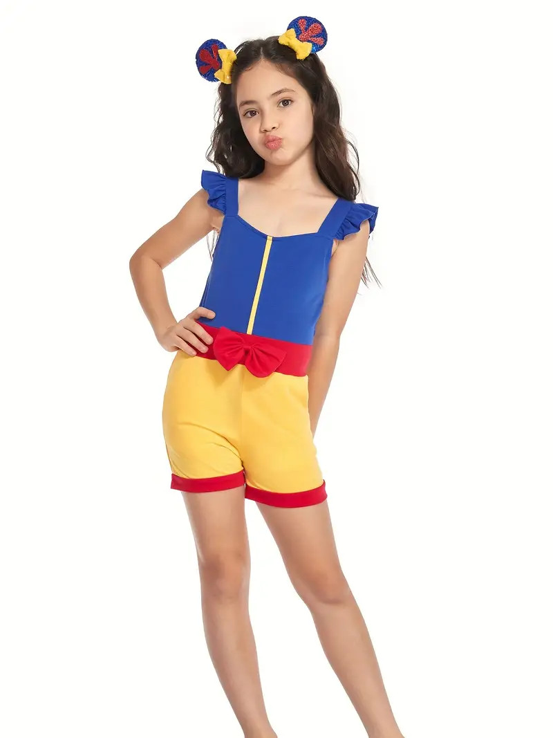 Girls Ruffle Trim Bow Front Color Block Princess Rompers Jumpsuits For Birthday Party Summer Clot... | Temu Affiliate Program