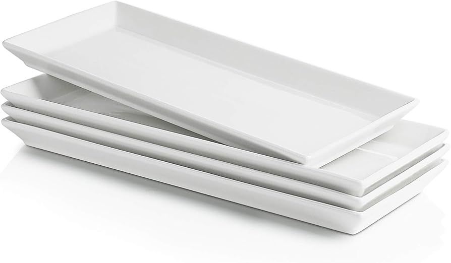 Sweese 701.101 White Rectangular Platters, Porcelain Serving Plates for Parties - 11.7 Inch, Set ... | Amazon (US)