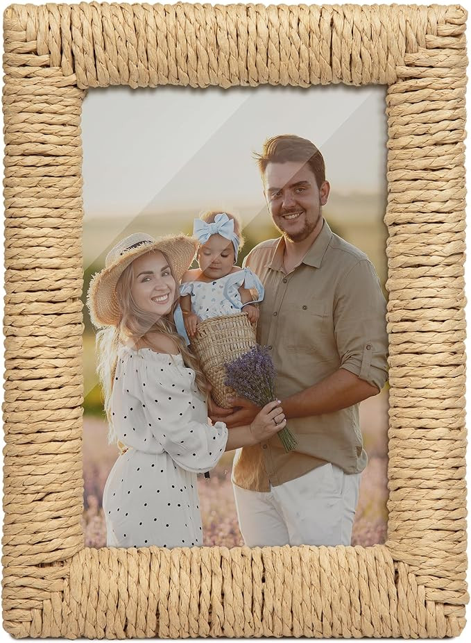 takfot Boho 5x7 Picture Frame, Natural Boho Rattan Photo Frame with Real Glass Paper Rope for Wal... | Amazon (US)