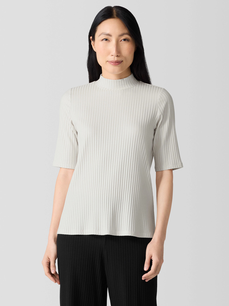 Textured Stretch Rib Mock Neck Top | Eileen Fisher