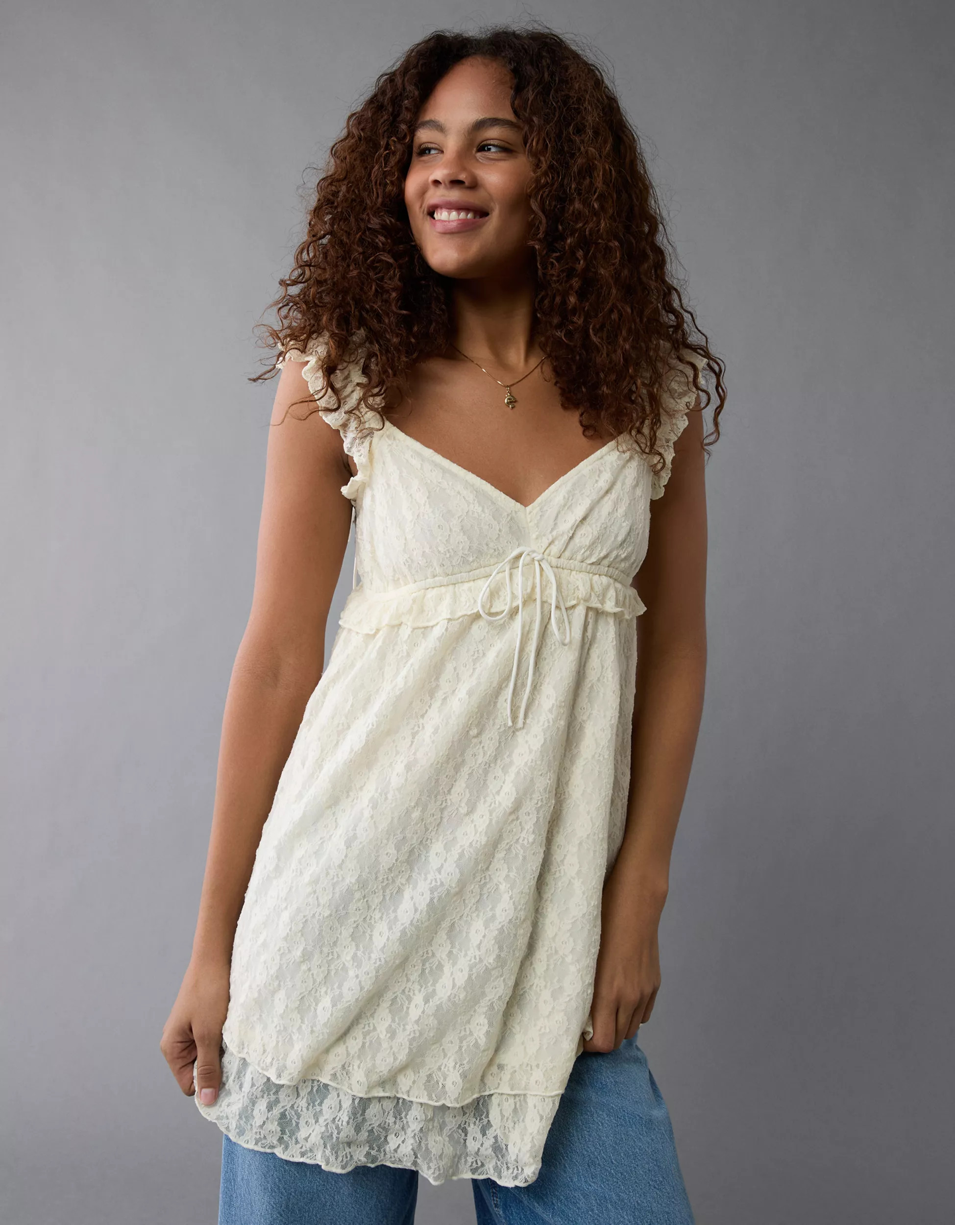 AE Flutter Sleeve Babydoll Mini Dress | American Eagle Outfitters (US & CA)