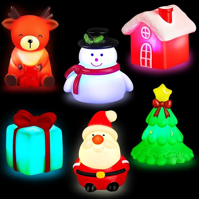 6 Pcs Christmas Light Up Bath Toys, Christmas Theme Flashing Light Bathtub Toys, LED Floating Bat... | Amazon (US)
