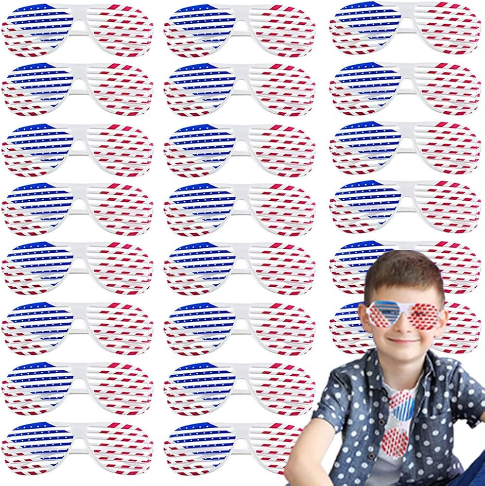 24 PCS American Flag Shutter Glasses, Red White Blue 4th of July Glasses, Patriotic Shades Plasti... | Amazon (US)
