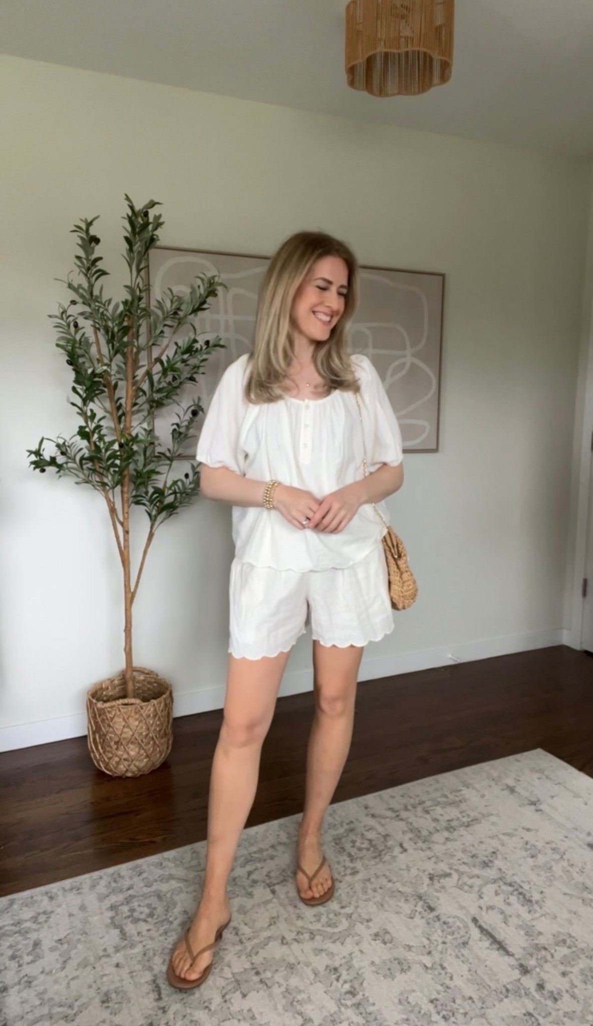 Walmart linen top and shorts matching set, sold separately. I sized up one size to medium in the shorts and I’m wearing the large in the top because that’s all my store had left but it works. #walmartfashion 

#LTKOver40