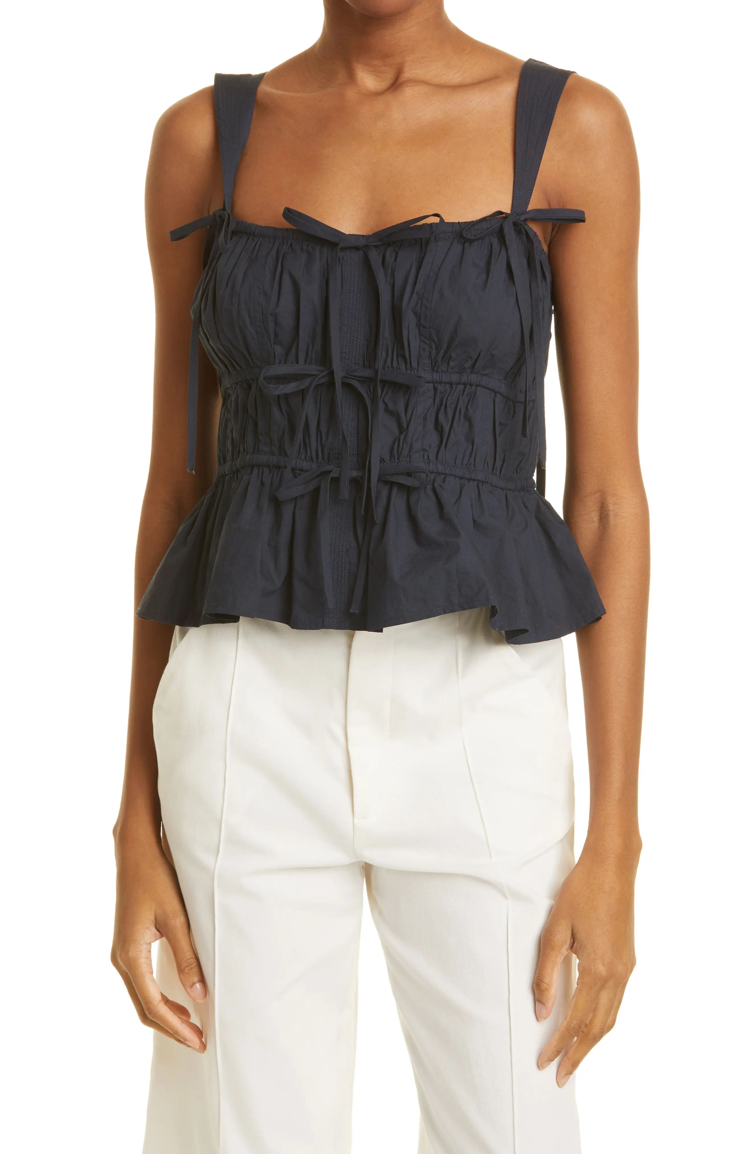 Ulla Johnson Lulu Bow Front Cotton Peplum Tank in Salute at Nordstrom, Size 14 | Nordstrom