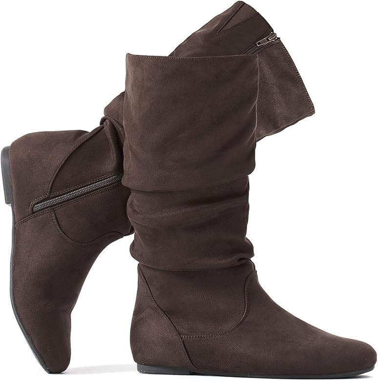 katliu Women's Slouchy Mid Calf Boots Zip up Flat Boots | Amazon (US)