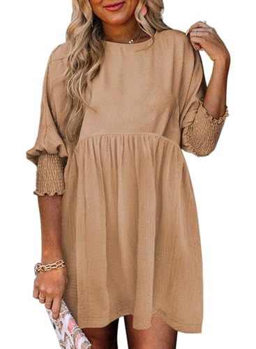 Dokotoo Womens Plus Size Spring Dresses for Women Wedding Guest Empire Waist Cute Tunic Babydoll Dress Casual Short Sleeve Flowy Western Cowgirl Country Shirt Dress Church Beige Easter Dresses XXL | Amazon (US)