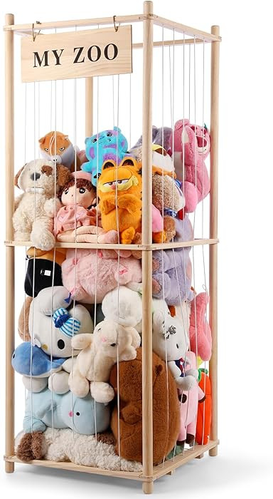 Stuffed Animal Storage Zoo, Wooden Stuffed Animal Organizer with Elastic Cords for Boys Girls, Sp... | Amazon (US)