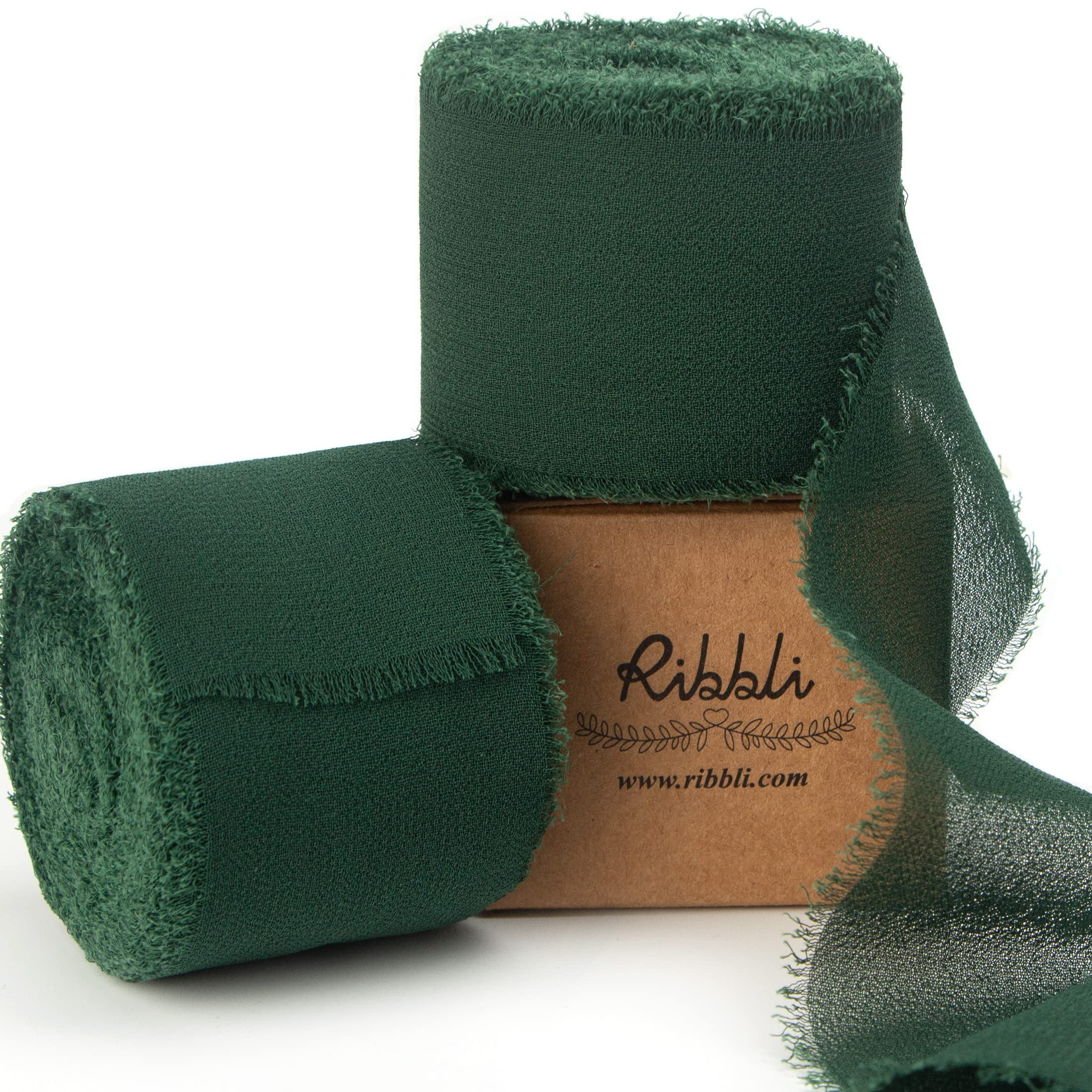 Ribbli Forest Green Chiffon Ribbon 1-1/2 inch x 20 Yard Handmade Fringe Chiffon Silk Ribbon,Black... | Amazon (US)