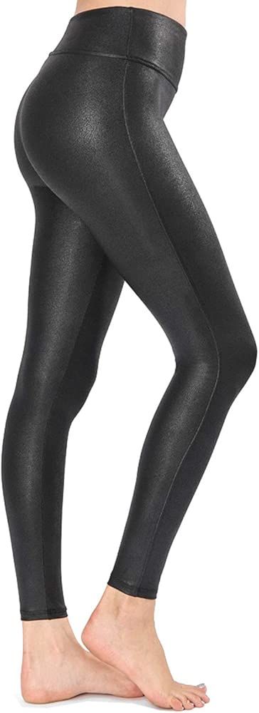 Black Faux Leather Leggings for Women Stretch Pants | Amazon (US)