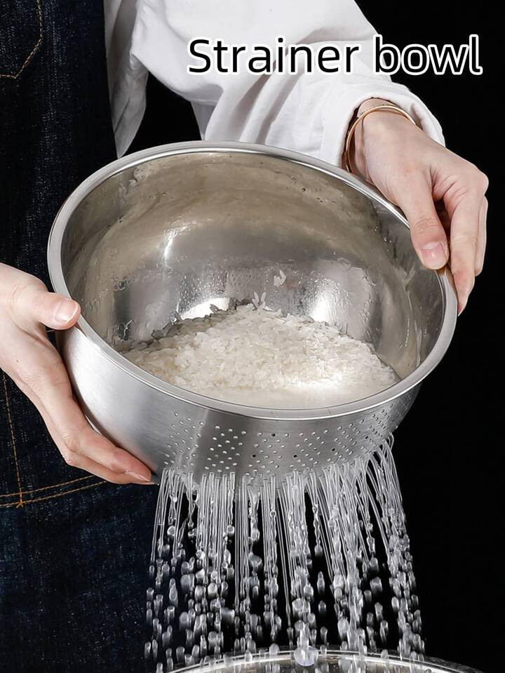 Bowl De Lavado De Arroz Engrosada De Acero Inoxidable Con Fondo Inclinado, Cesta De Colador Para ... | SHEIN