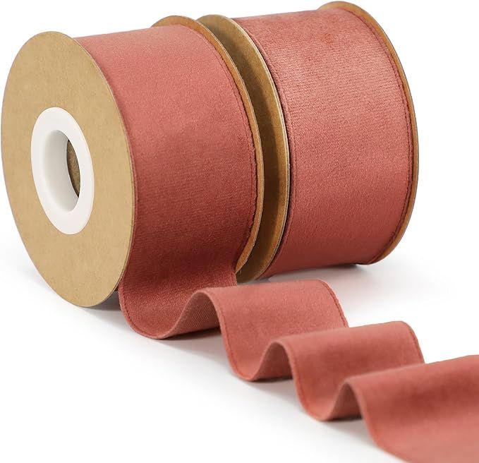 Keypan Rust Red Velvet Ribbon, 1-1/2 inch Wide Handmade Fabric Ribbon for Christmas Decor, Flower... | Amazon (US)